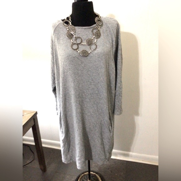 Pure j.Jill women’s gray long sleeves textured 2 pocket above the knee dress - Picture 1 of 10